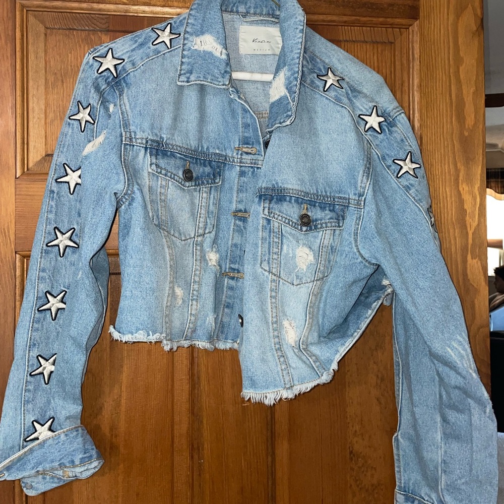 KanCan Cropped Jean Jacket with Stars